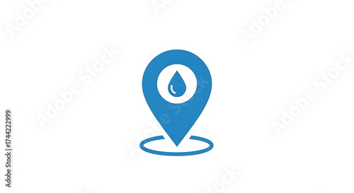 A blue location pin with a water drop inside a circle on a white background in simple vector style ai generated