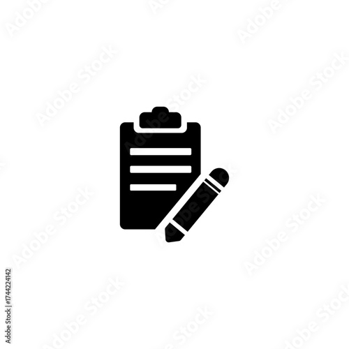 Clipboard and Pencil Icon for Task Management and Note Taking in Black and White