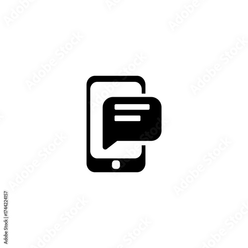 Phone with Message Bubble Digital Communication Icon for Mobile Apps and Notifications
