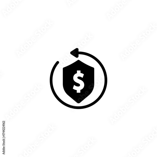 Financial Protection Icon Shield, Dollar Sign, and Rotating Arrow