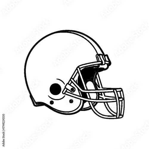 Gray American Football helmet outline. Side view