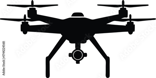 drone silhouette vector, modern flying device illustration