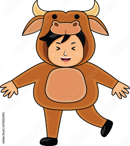 boy wear buffalo animal costume