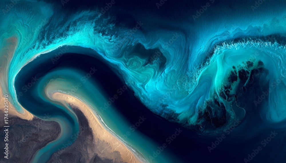 Obraz premium Abstract ocean swirl teal blue green coastal aerial view
