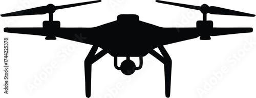 drone silhouette vector, flying quadcopter illustration