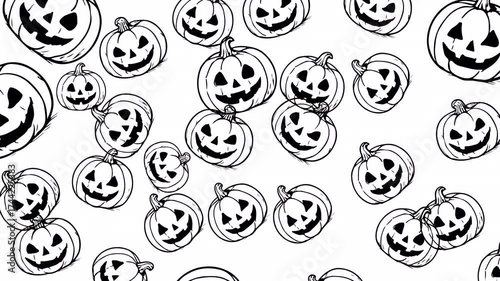 Whispered pattern of hand-drawn pumpkin doodles layered with rhythm serves as looping wallpaper design, holiday motion texture, seasonal animation art and cozy background decor