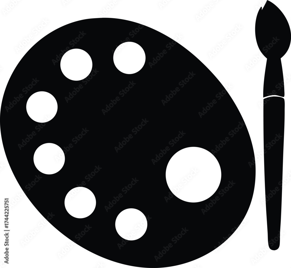 Fototapeta premium art palette with paints and brush icon, studio artist symbol