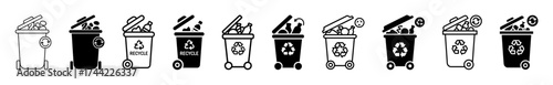 Collection of recycling bins with waste