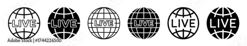 Set of six globe icons with the word live