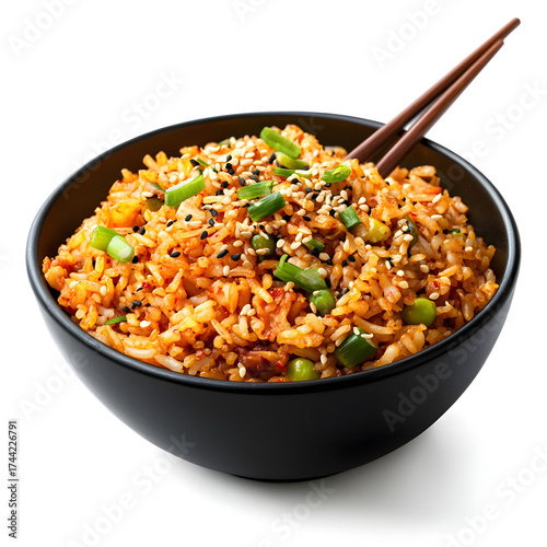 Delicious Spicy Cooked Kimchi Fried Rice with Scallions Topping