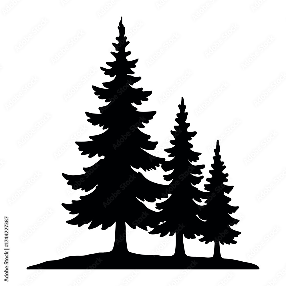 Obraz premium Minimal Pine Tree Silhouette on White Background – Vector Nature Illustration