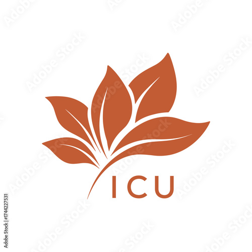 Modern Abstract Botanical Logo with Leaf Motif and Letter mark "ICU" ICU Later Logo, 
