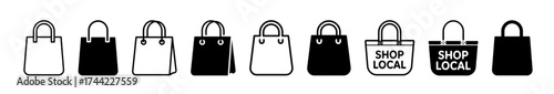 Collection of shopping bag icons, some with shop local text