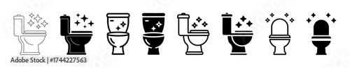 Collection of toilet icons showing different styles and cleanliness