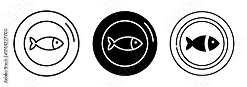Three circular icons with fish symbols