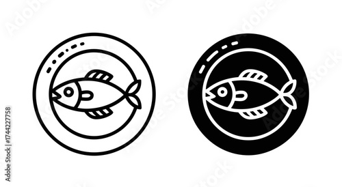 Two stylized fish icons, one outlined and one filled, on