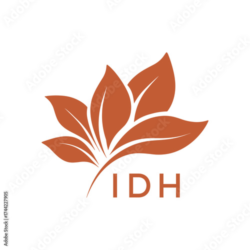 Modern Abstract Botanical Logo with Leaf Motif and Letter mark "IDH" IDH Later Logo, 
