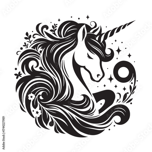 unicorn silhouette vector set