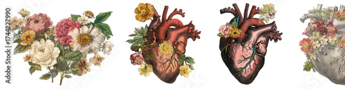 human hearts and brains, created with flowers