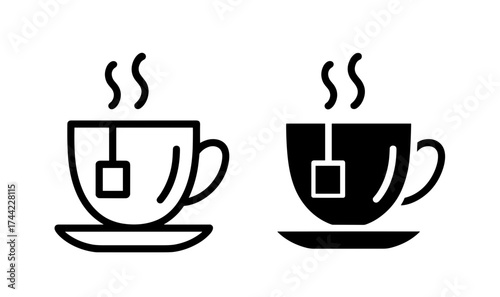 Two icons of a cup of tea with steam