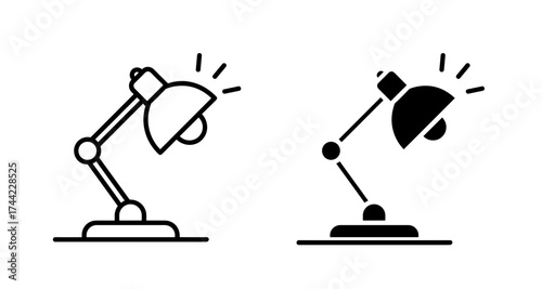 Desk lamp icon in outline and solid style