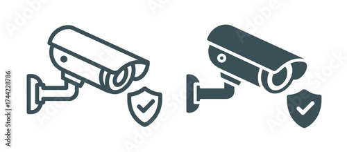 Security camera icon with shield and checkmark