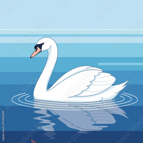 Elegant Swan Floating Calmly On Rippling Water Surface Illustration