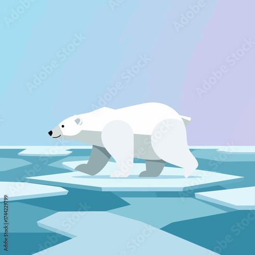 Stylized Polar Bear Walking On Ice Floes In Arctic Landscape