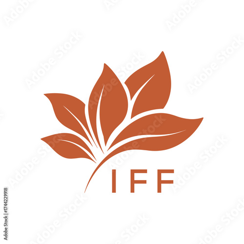 Botanical Nature Logo with Leaves in Brown, IFF Later Logo, Elegant Plant Emblem with Typography, 
