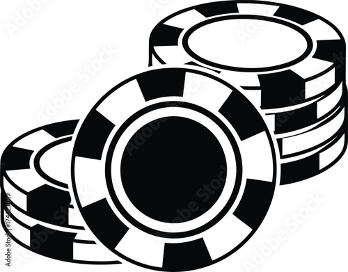 Black and white illustration of stacked casino poker chips