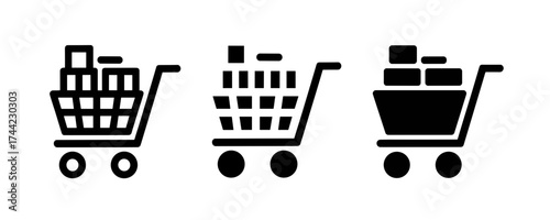 Three shopping cart icons with boxes
