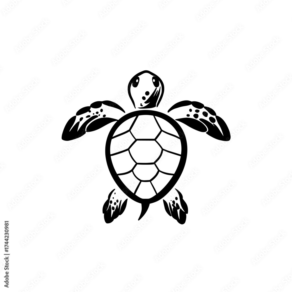 Fototapeta premium Sea Turtle. Sea Turtle simple black and white line art vector logo