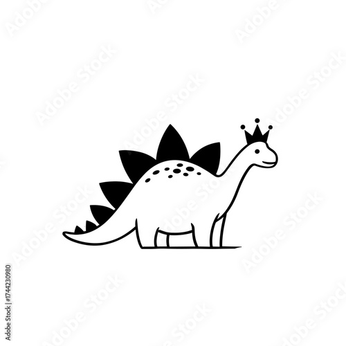 Stegosaurus. Stegosaurus simple black and white line art vector logo