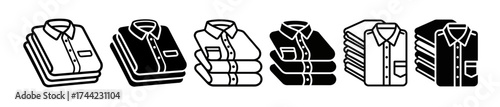 Stack of folded shirts, black and white icons