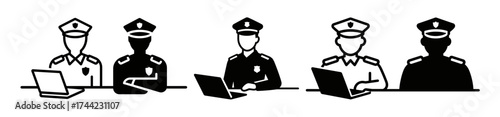 Security officers at checkpoints with laptops