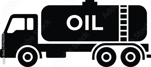 Black and white silhouette icon of an oil tanker truck