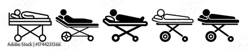 Set of icons representing patients on stretchers