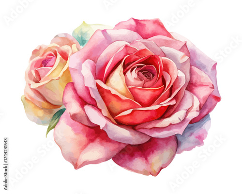 Romantic Watercolor Pink and Red Roses Clipart vector illustration