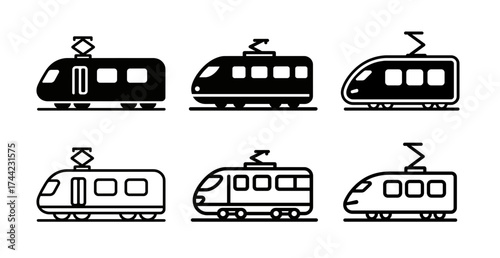 Collection of six different electric train icons