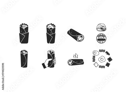 Set of black burrito icons