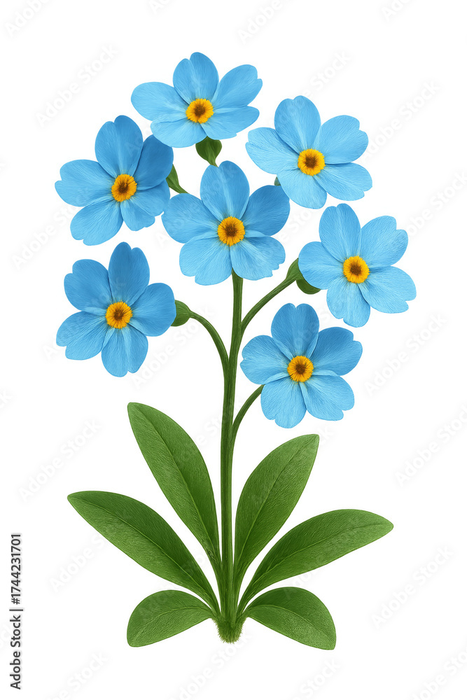 Fototapeta premium Blue forget-me-not flowers blooming transparent background