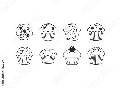 Assortment of handdrawn muffins and cupcakes