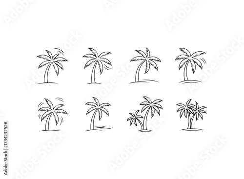 Set of eight handdrawn palm tree icons