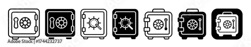 Collection of various safe icons in black and white