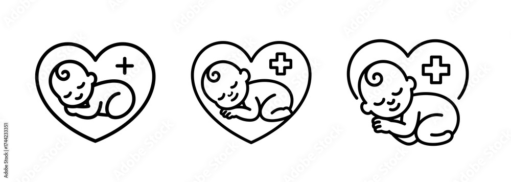 Fototapeta premium Baby inside heart with medical cross icon