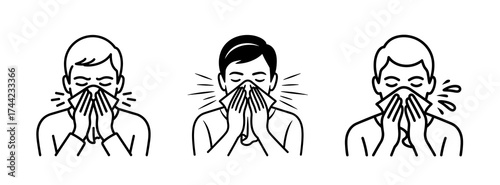 Illustration of three people sneezing into tissues
