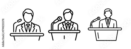 Three icons of a person speaking at a podium
