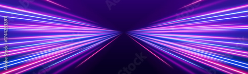 Long exposure, light painting photography. Vibrant streaks of neon blue and pink color against a black background. City road car light trails motion background.	