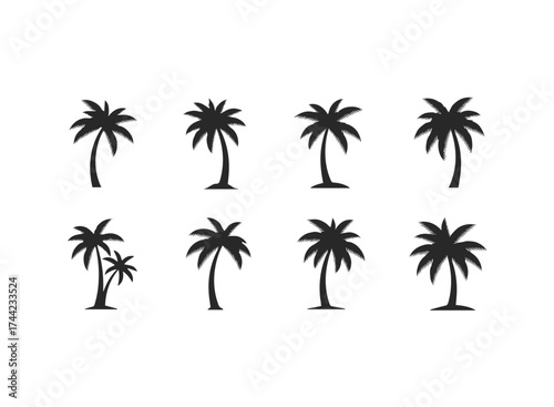 Collection of eight black palm tree silhouettes