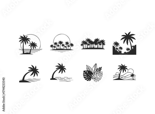 Collection of eight tropical scene silhouettes